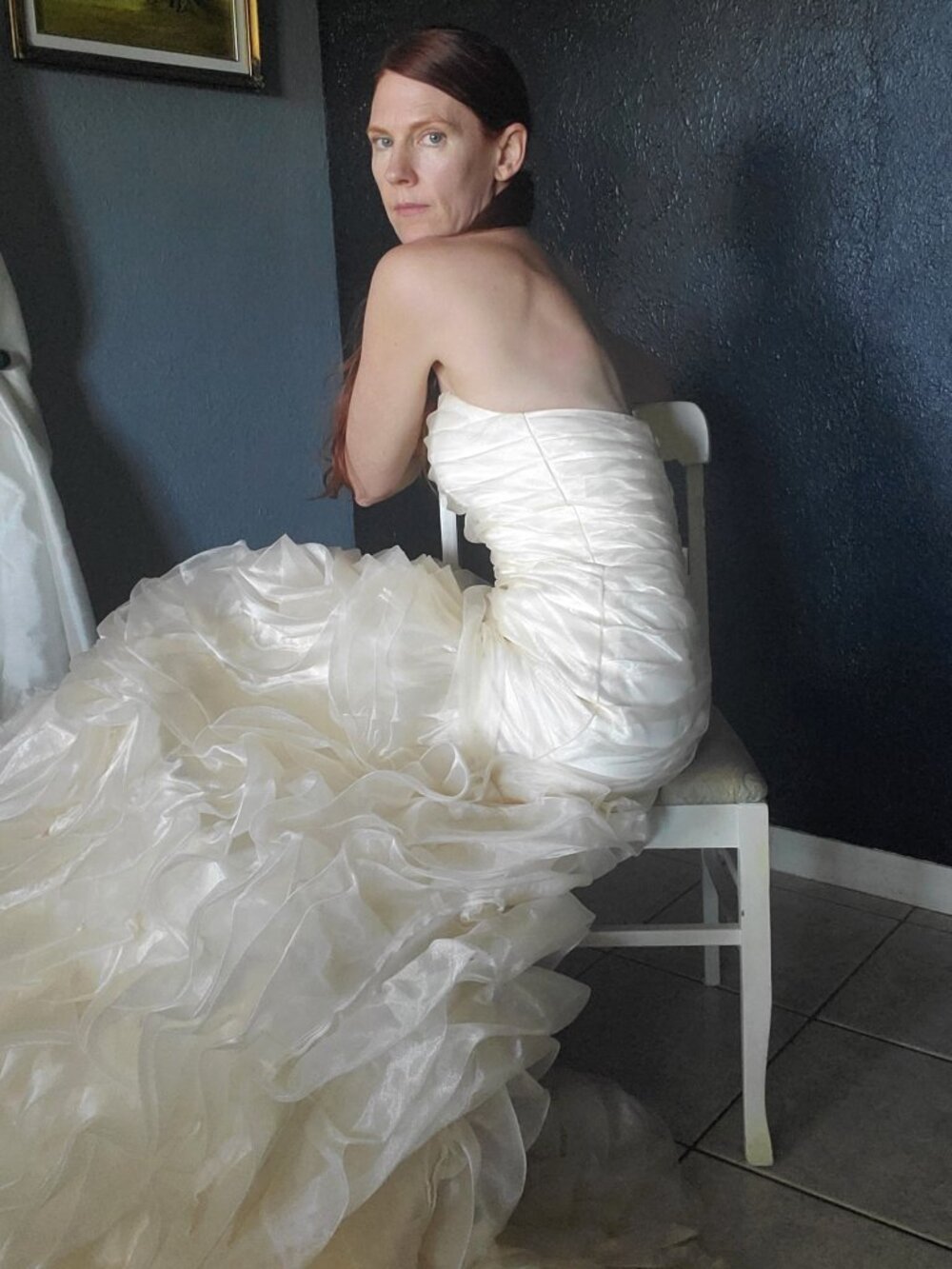 OOAK Champagne Wedding Dress Gown Corset Tulip Mermaid Trumpet Ruffles Tulle